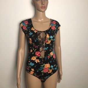 Floral bodysuit with lacy midsection